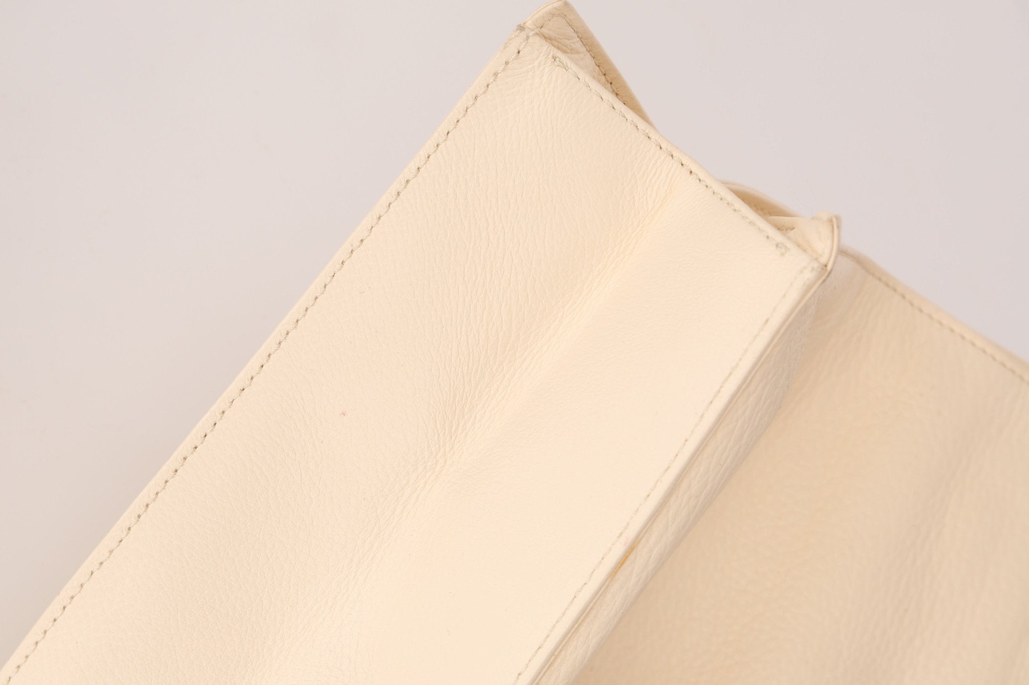 Chanel 2003 Soft Calfskin Ivory Whipstitch Wood Top Handle Mini Tote - FashioNica