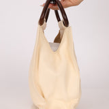 Chanel 2003 Soft Calfskin Ivory Whipstitch Wood Top Handle Mini Tote - FashioNica