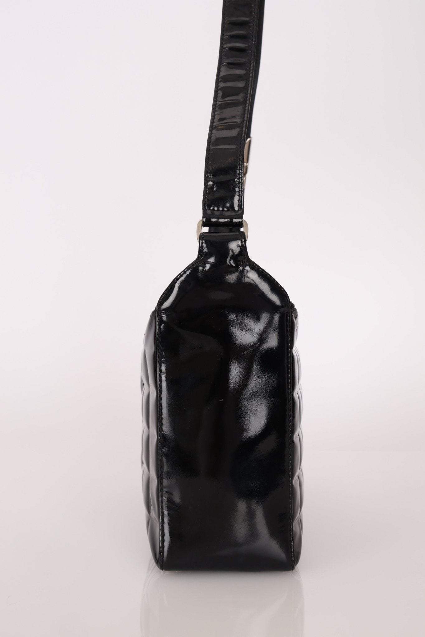 Chanel 2003 Vintage Black Patent Chocolate Bar Shoulder Bag - FashioNica