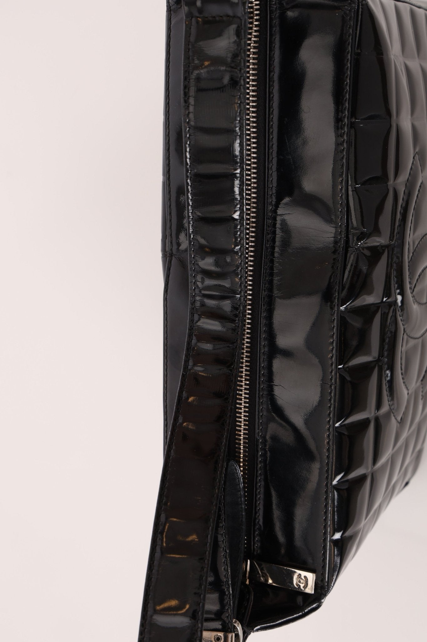 Chanel 2003 Vintage Black Patent Chocolate Bar Shoulder Bag - FashioNica