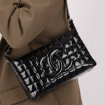 Chanel 2003 Vintage Black Patent Chocolate Bar Shoulder Bag - FashioNica