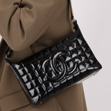 Chanel 2003 Vintage Black Patent Chocolate Bar Shoulder Bag - FashioNica