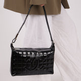 Chanel 2003 Vintage Black Patent Chocolate Bar Shoulder Bag - FashioNica