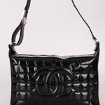 Chanel 2003 Vintage Black Patent Chocolate Bar Shoulder Bag - FashioNica
