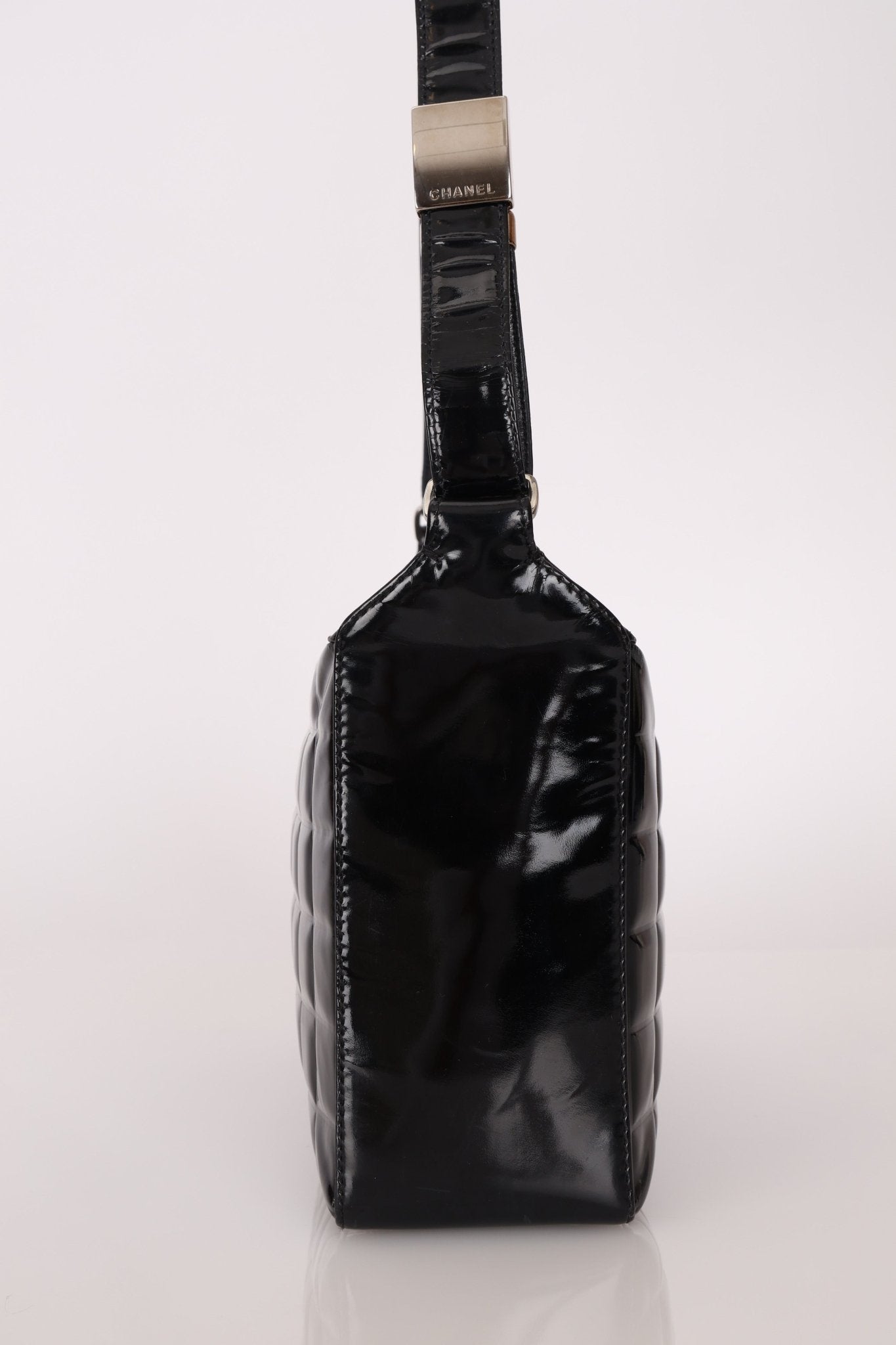 Chanel 2003 Vintage Black Patent Chocolate Bar Shoulder Bag - FashioNica