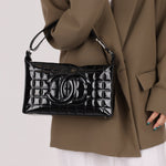 Chanel 2003 Vintage Black Patent Chocolate Bar Shoulder Bag - FashioNica