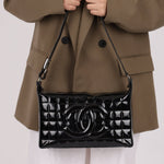 Chanel 2003 Vintage Black Patent Chocolate Bar Shoulder Bag - FashioNica