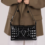 Chanel 2003 Vintage Black Patent Chocolate Bar Shoulder Bag - FashioNica