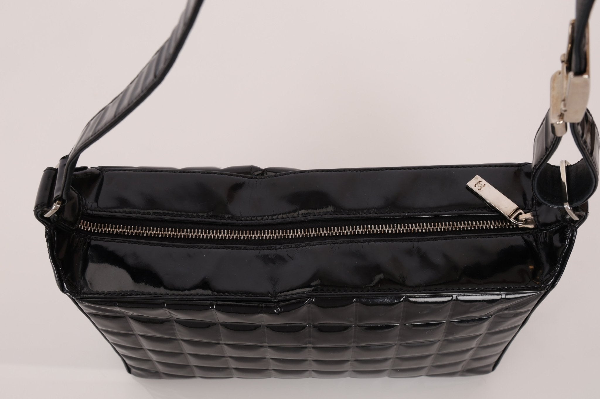 Chanel 2003 Vintage Black Patent Chocolate Bar Shoulder Bag - FashioNica