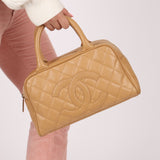 Chanel 2004 Beige Caviar Timeless Boston Bag 24k GP - FashioNica