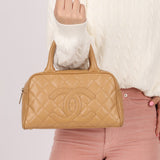 Chanel 2004 Beige Caviar Timeless Boston Bag 24k GP - FashioNica