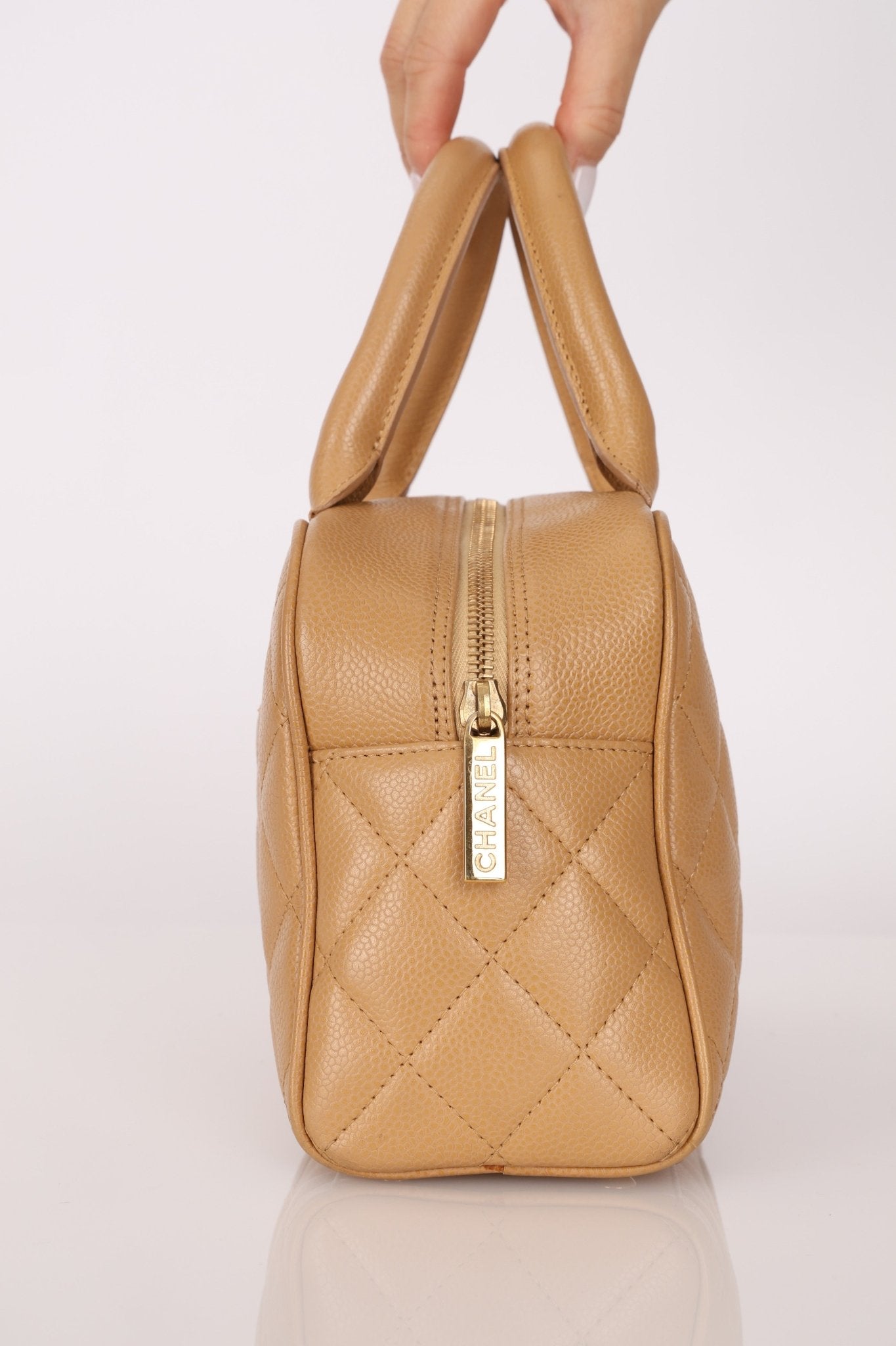 Chanel 2004 Beige Caviar Timeless Boston Bag 24k GP - FashioNica