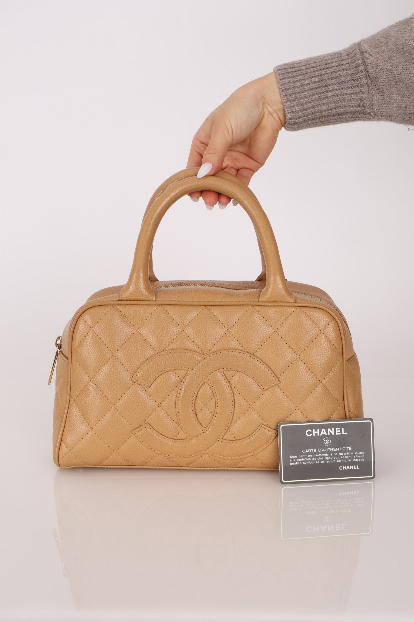 Chanel 2004 Beige Caviar Timeless Boston Bag 24k GP - FashioNica