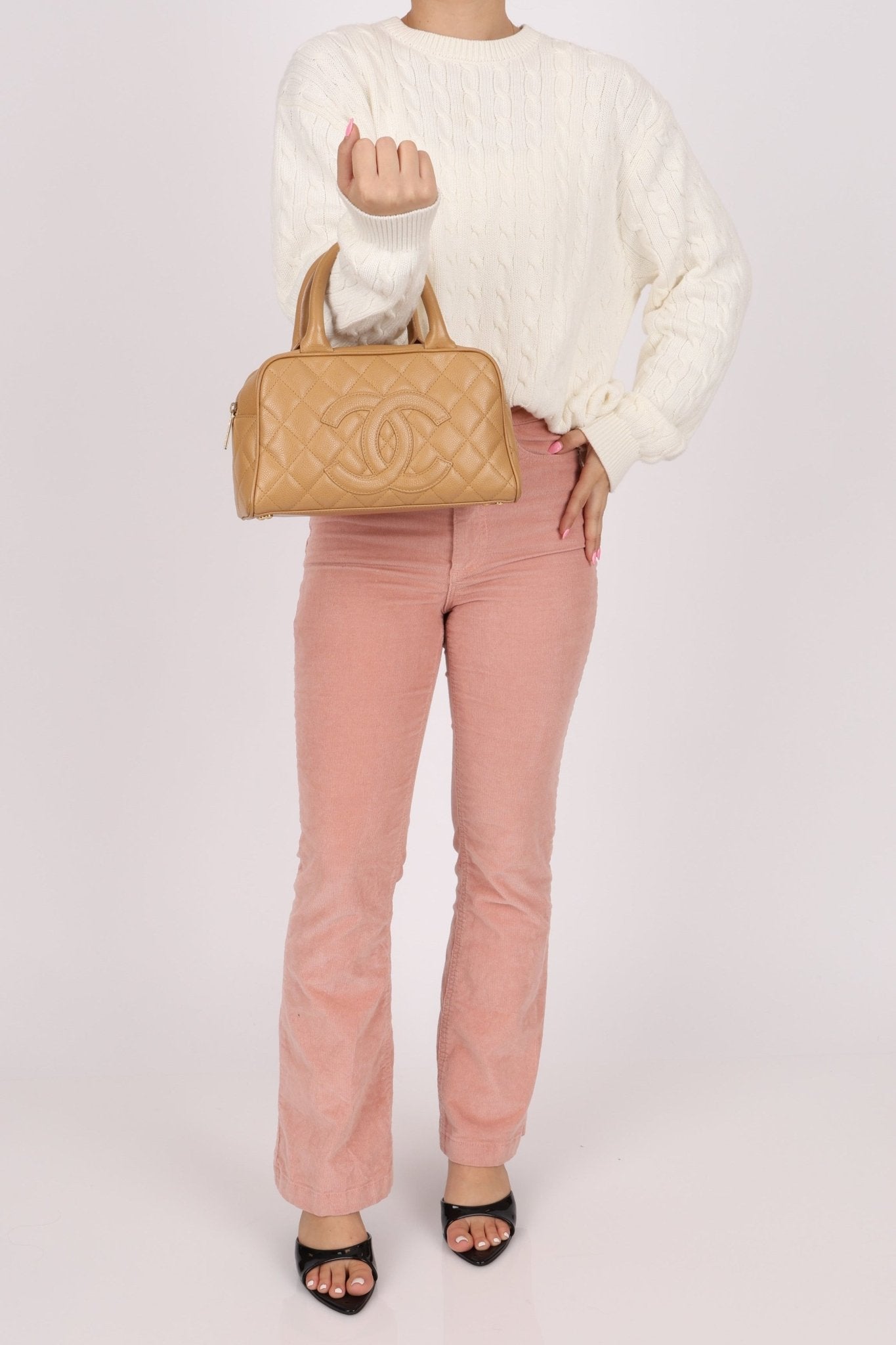 Chanel 2004 Beige Caviar Timeless Boston Bag 24k GP - FashioNica