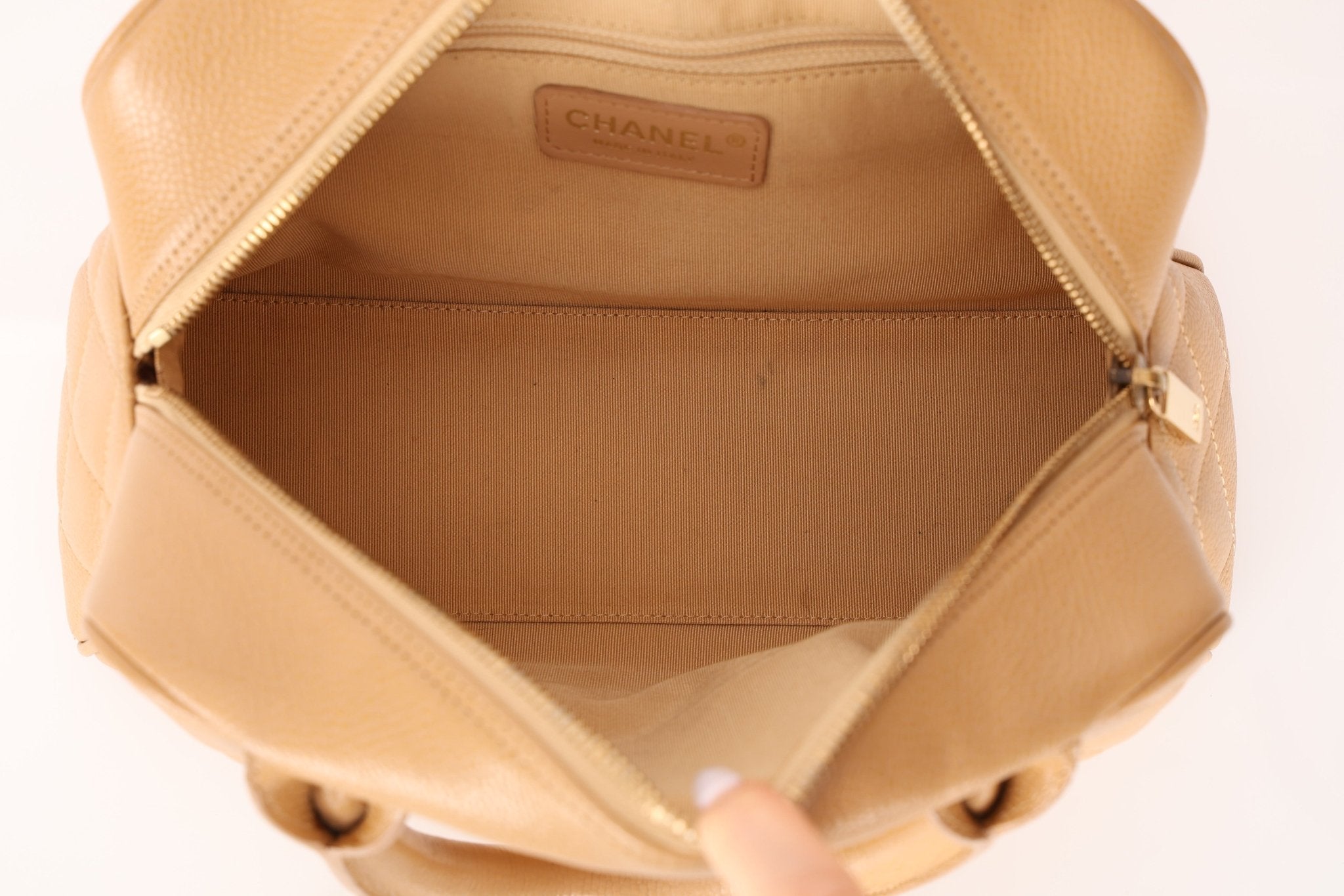 Chanel 2004 Beige Caviar Timeless Boston Bag 24k GP - FashioNica