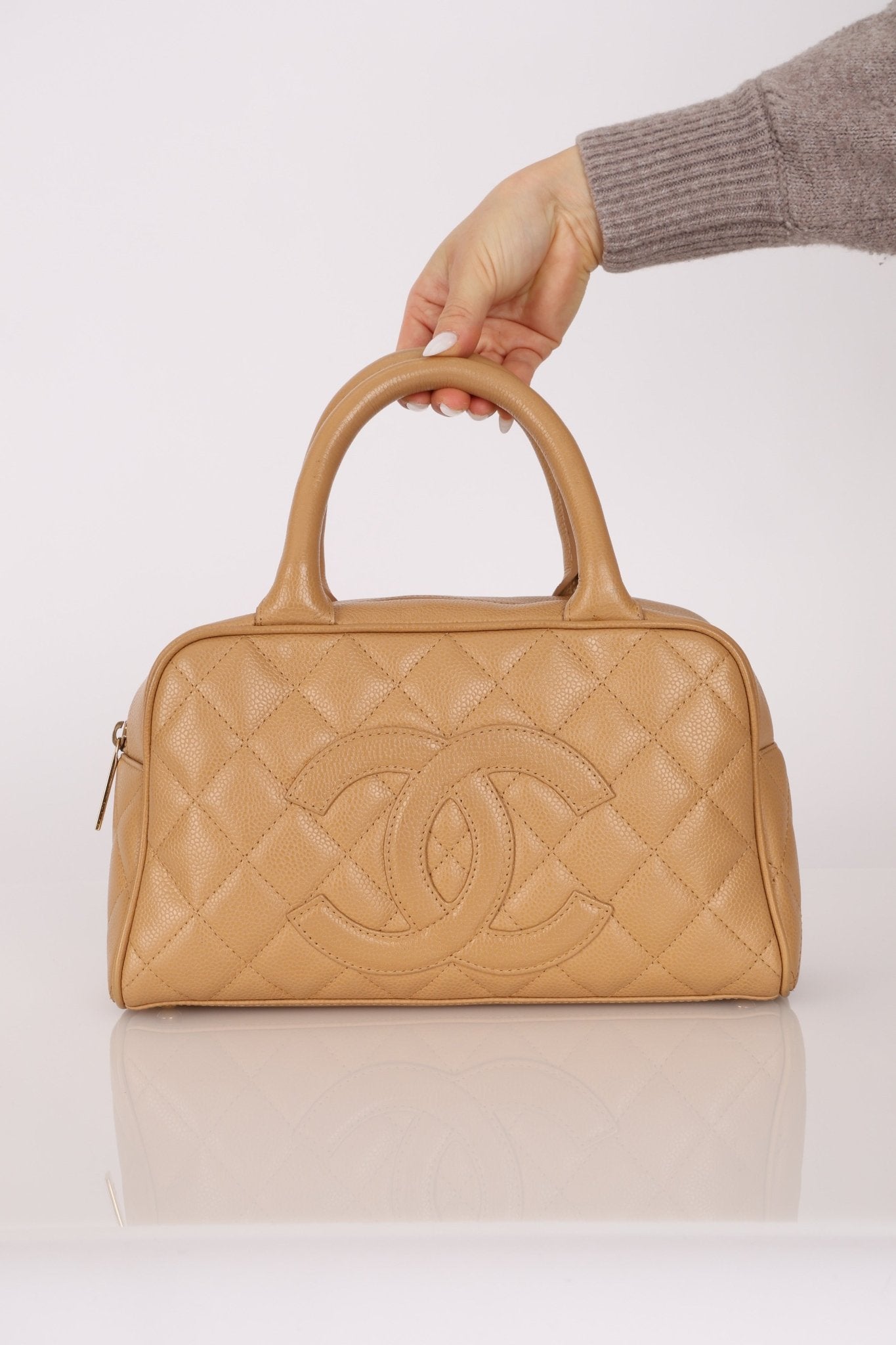 Chanel 2004 Beige Caviar Timeless Boston Bag 24k GP - FashioNica