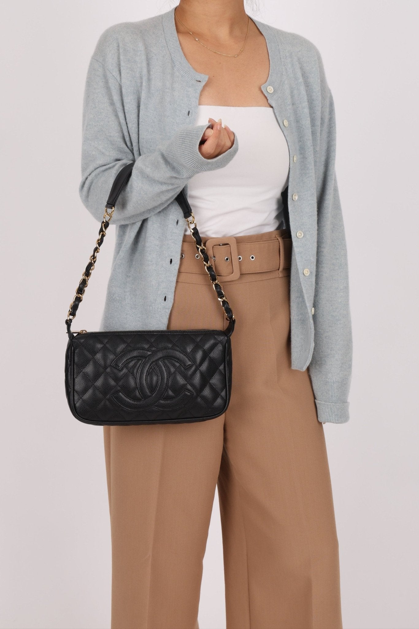 Chanel 2004 Black Caviar Timeless Pochette 24K GP - FashioNica