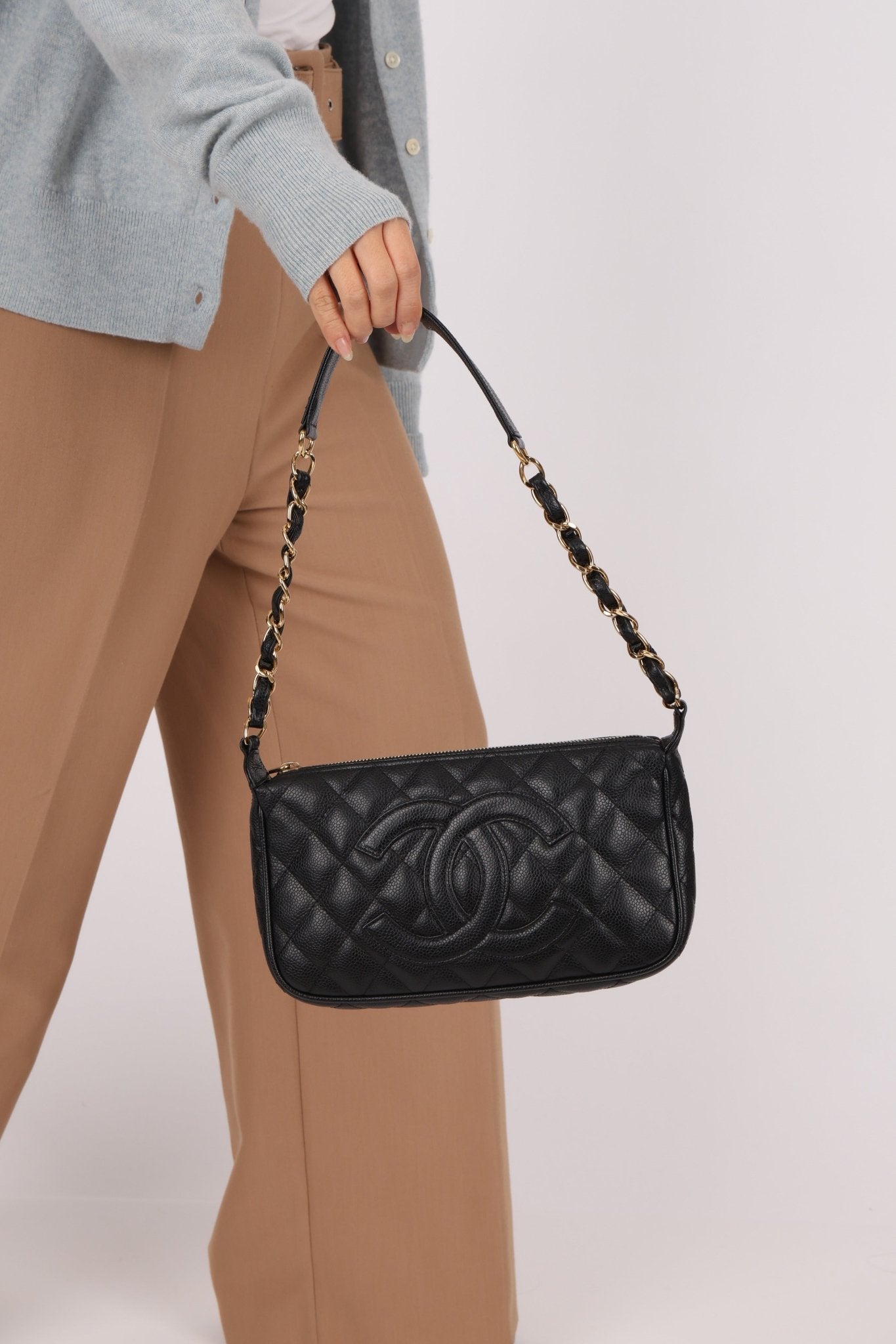 Chanel 2004 Black Caviar Timeless Pochette 24K GP - FashioNica