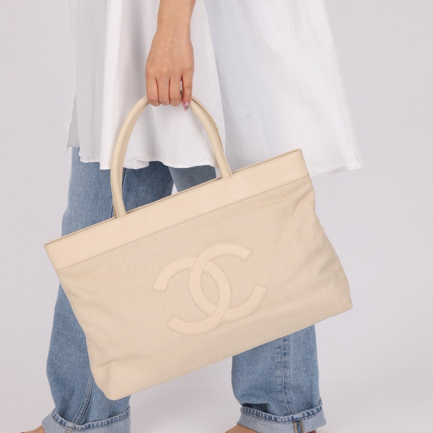 Chanel 2004 Linen Timeless Tote - FashioNica