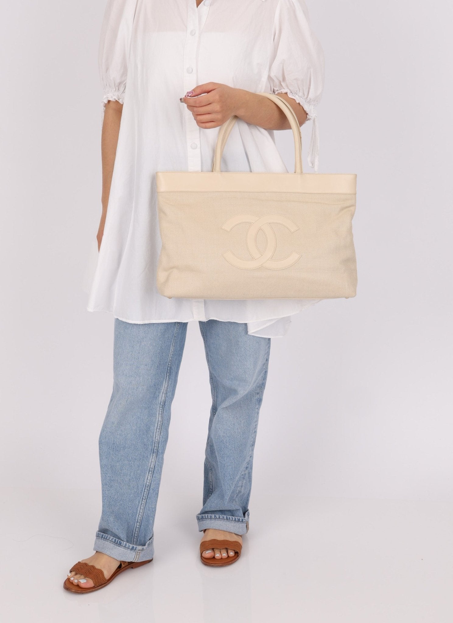 Chanel 2004 Linen Timeless Tote - FashioNica