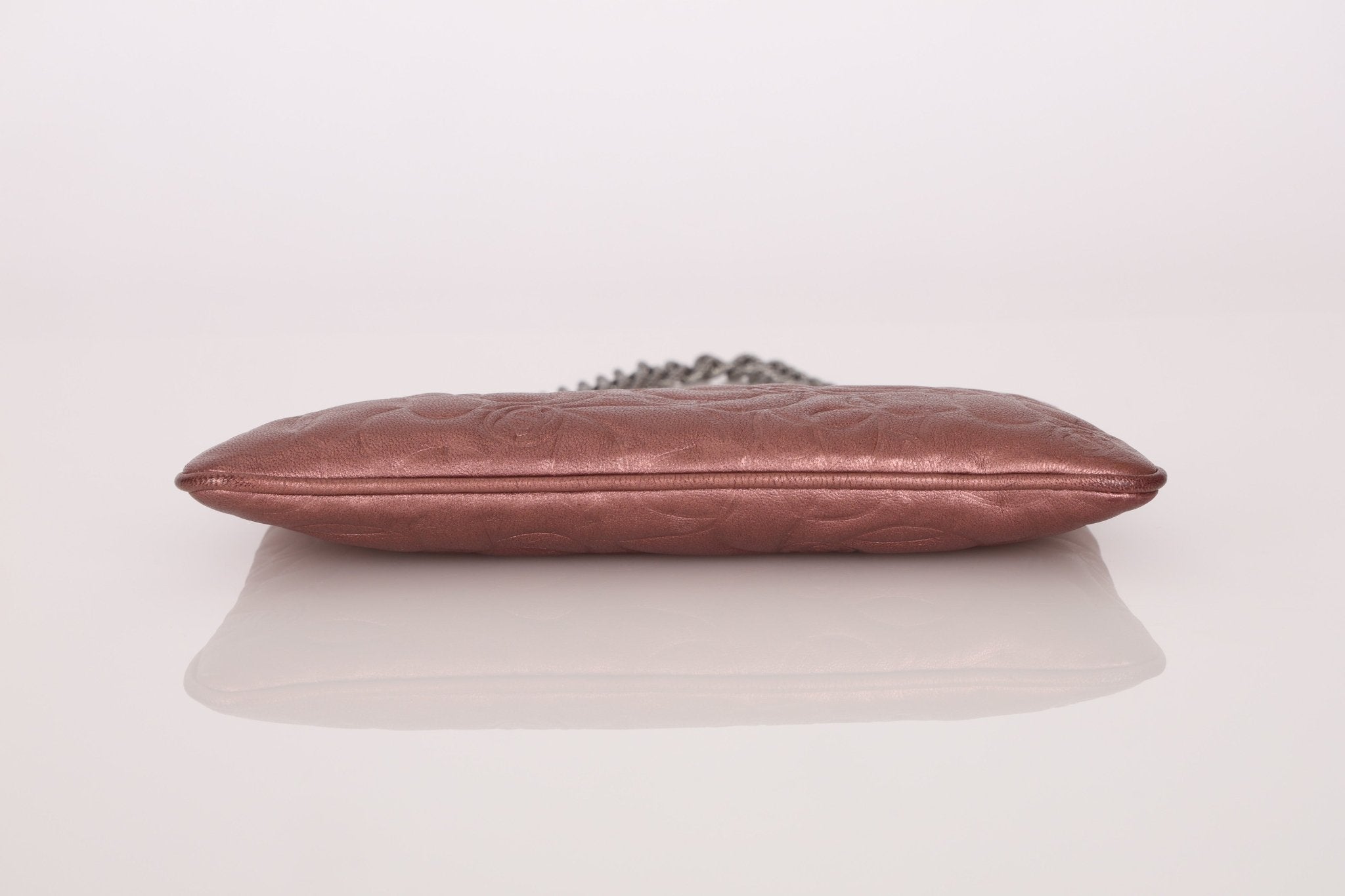 Chanel 2004 Metallic Rose - Gold Camellia Chain Pochette - FashioNica