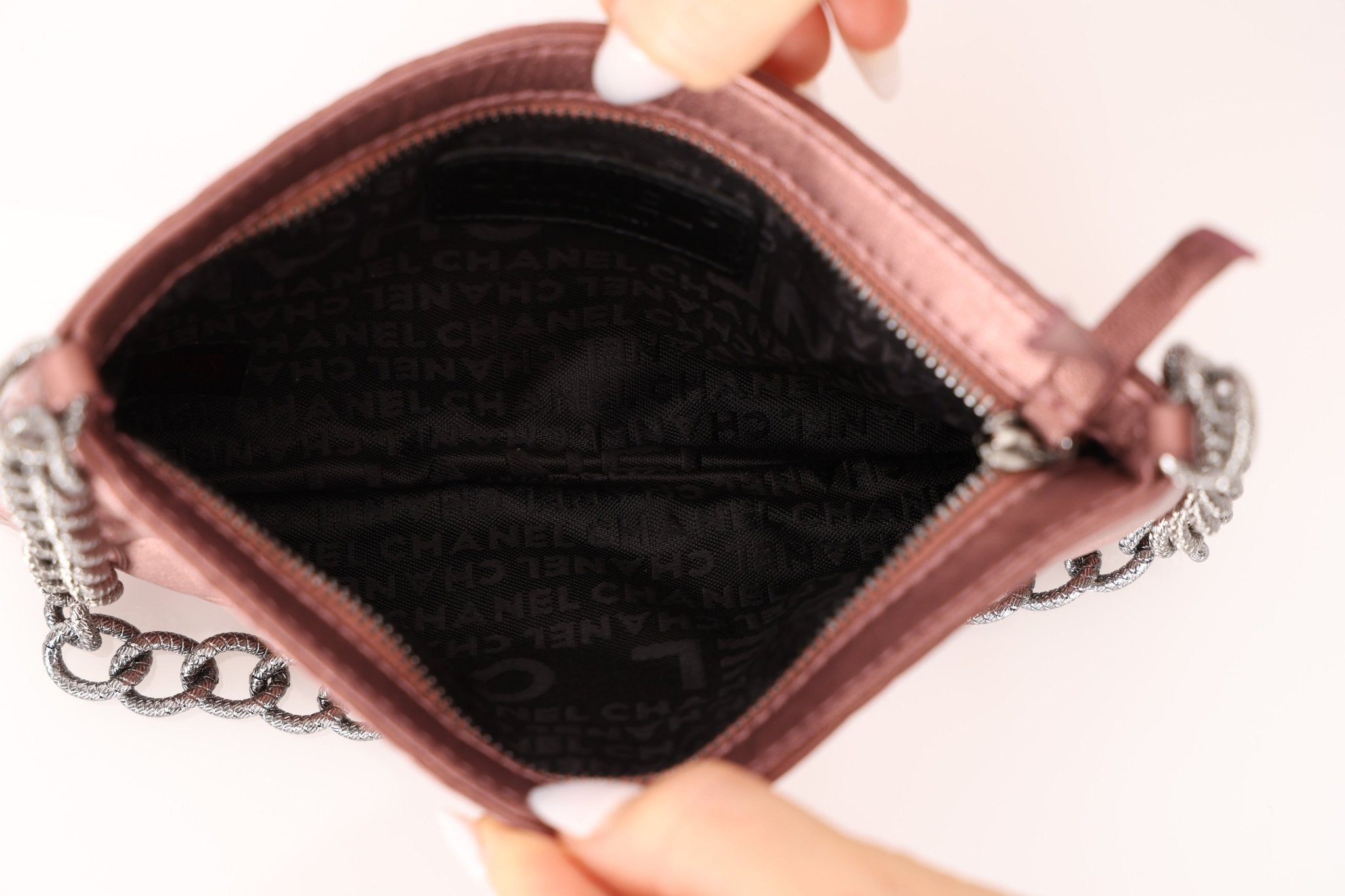 Chanel 2004 Metallic Rose - Gold Camellia Chain Pochette - FashioNica