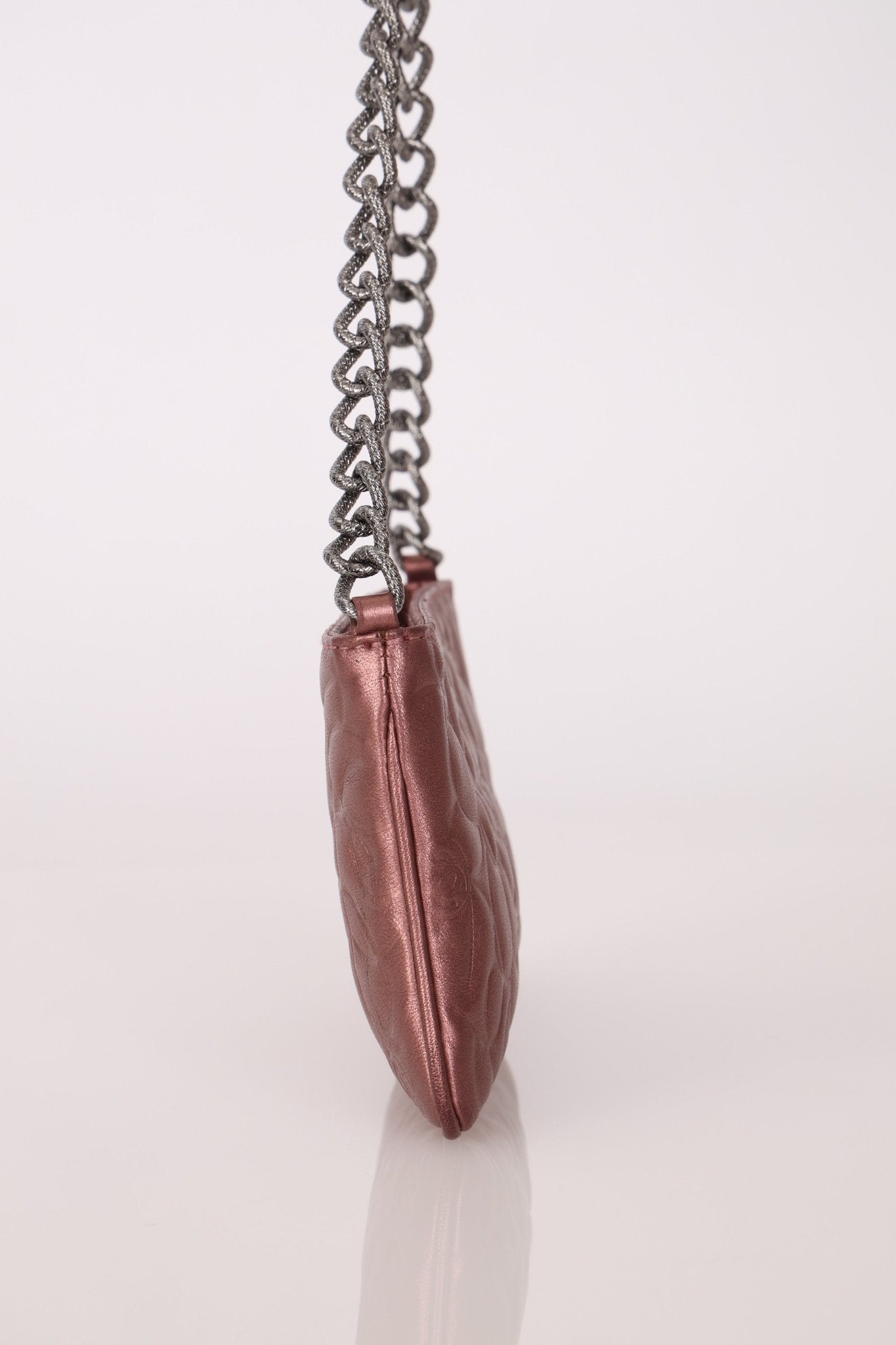 Chanel 2004 Metallic Rose - Gold Camellia Chain Pochette - FashioNica