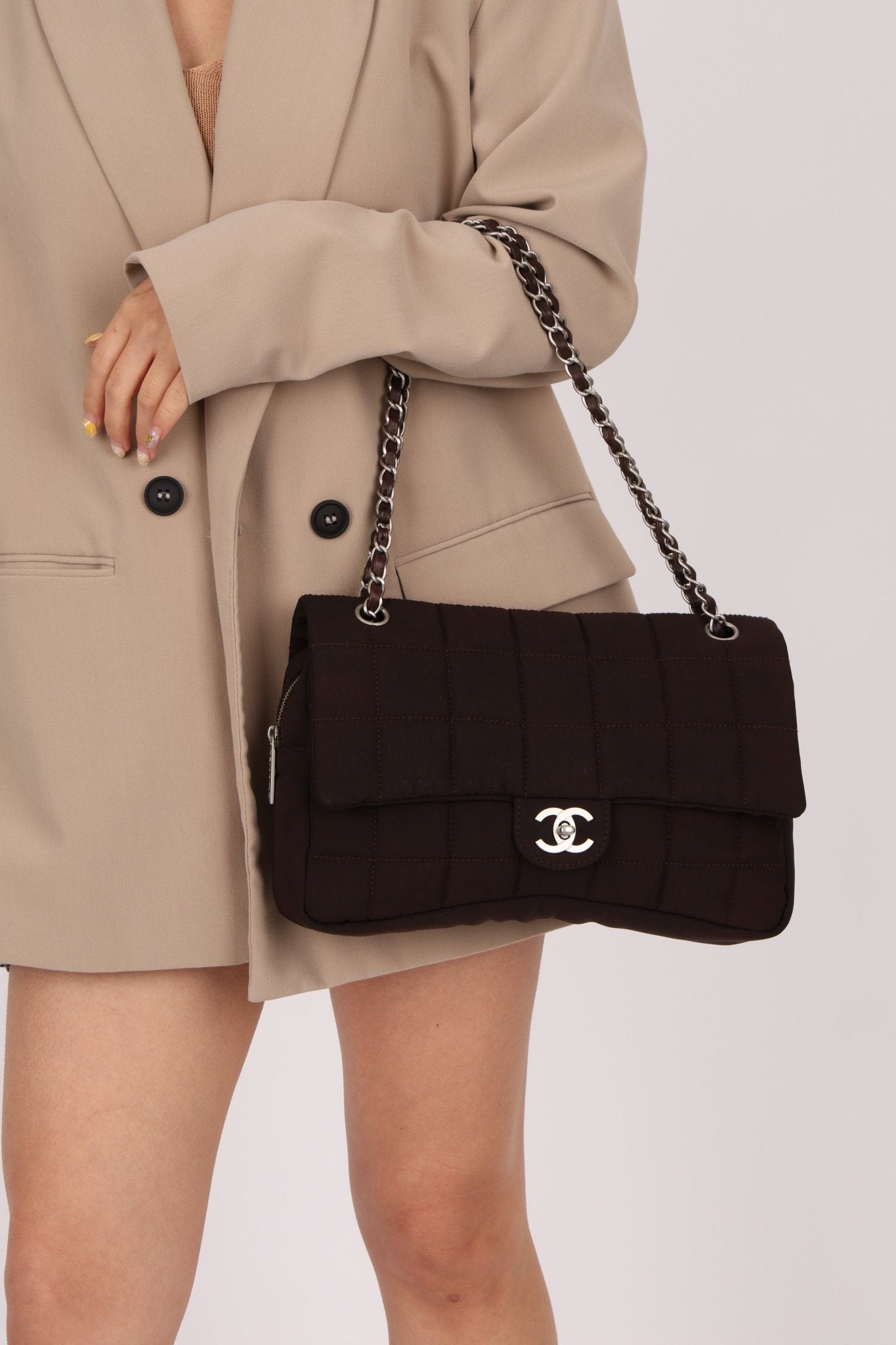 Chanel 2004 Nylon Chocolate Bar Easy Flap Bag - FashioNica