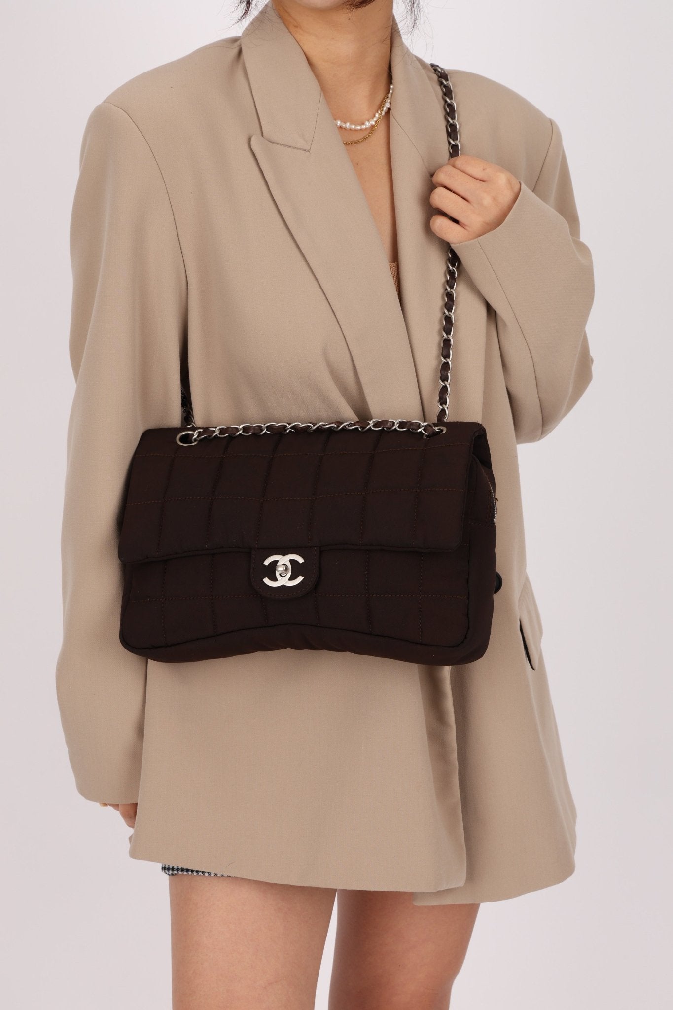 Chanel 2004 Nylon Chocolate Bar Easy Flap Bag - FashioNica