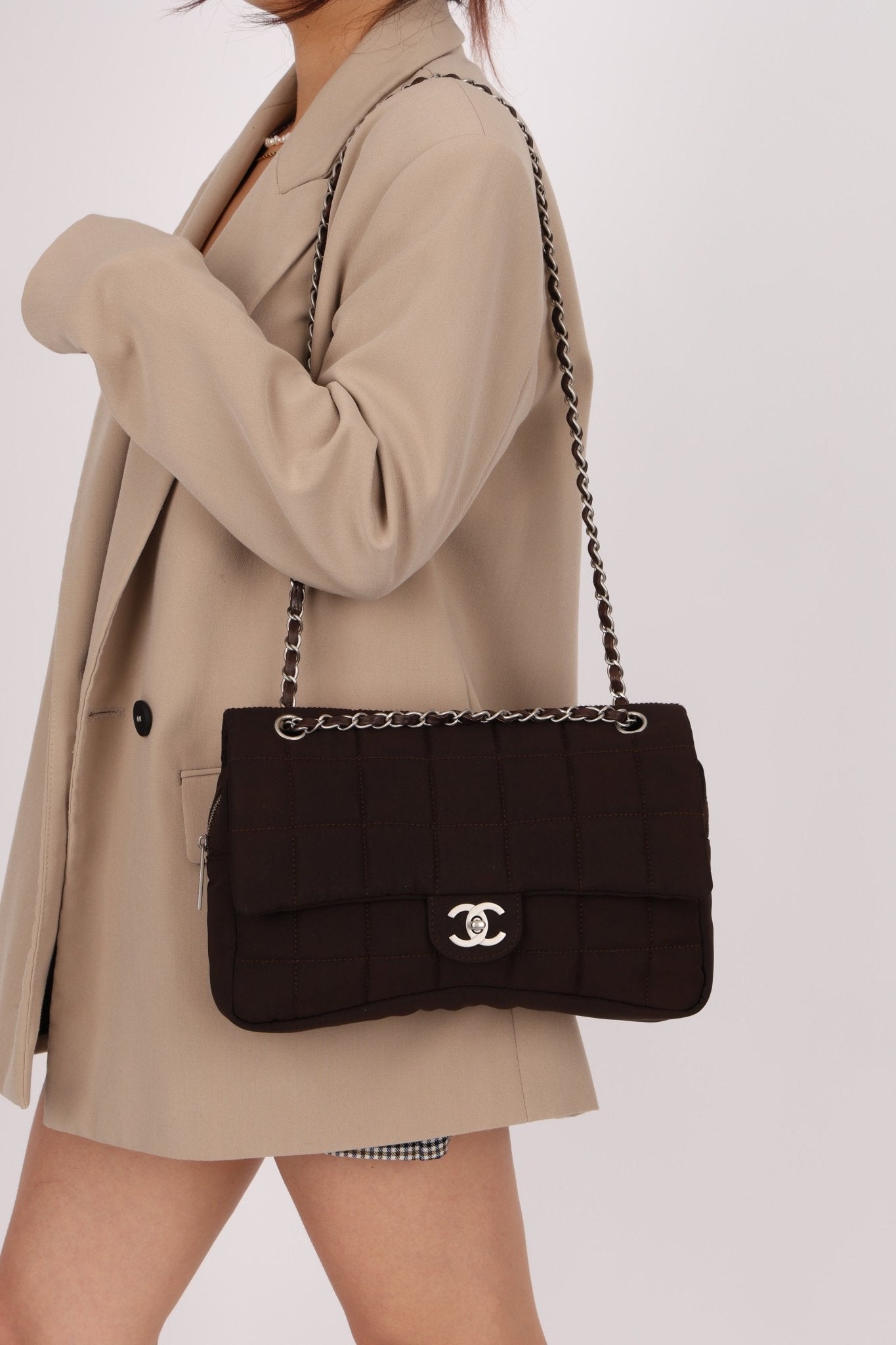 Chanel 2004 Nylon Chocolate Bar Easy Flap Bag - FashioNica