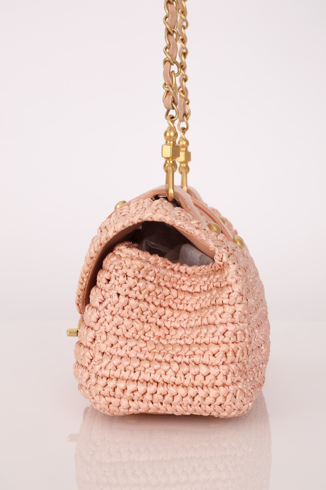 Chanel 2005 Lambskin & Raffia Turnlock Chain Shoulder Bag - FashioNica