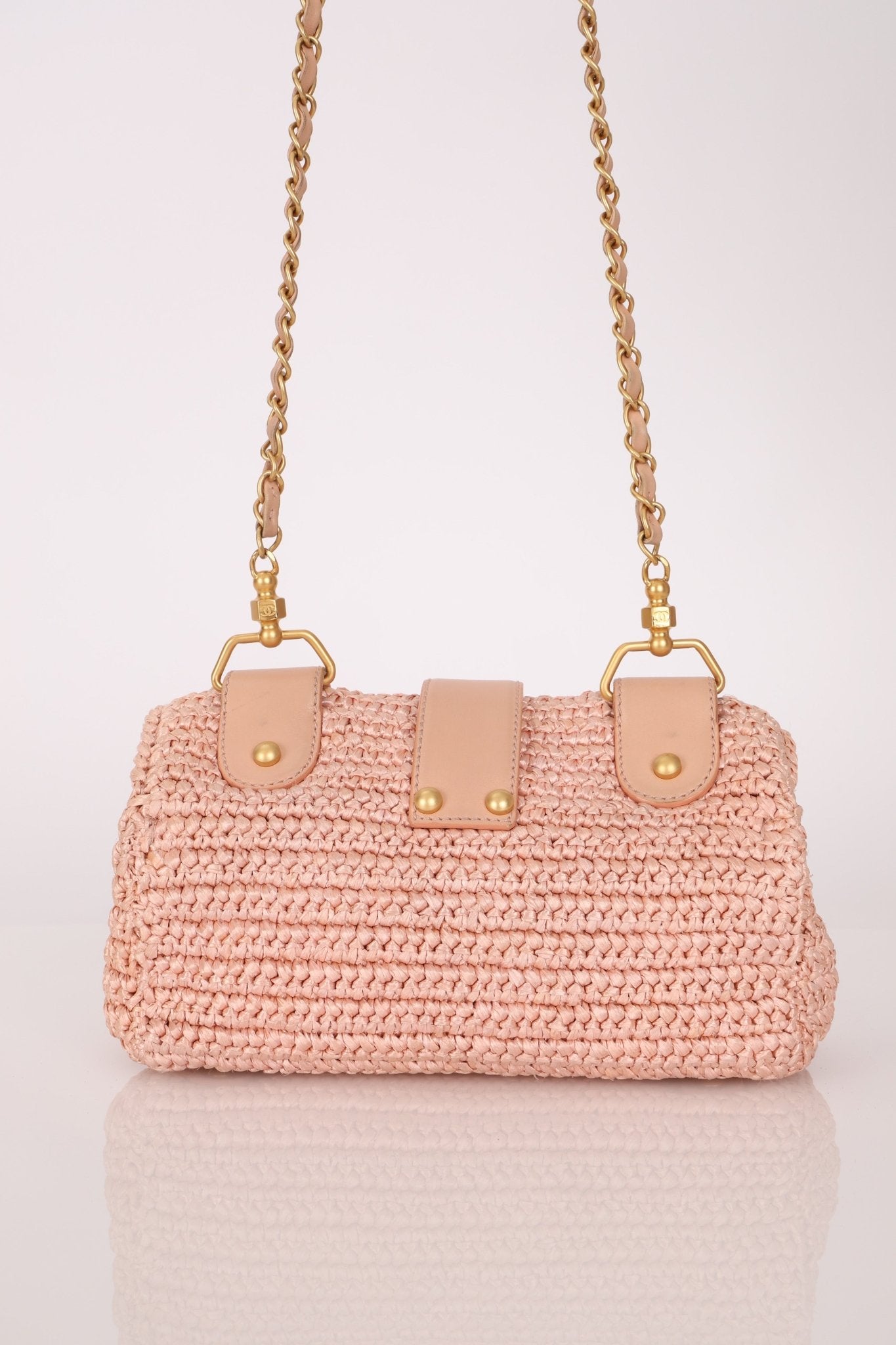 Chanel 2005 Lambskin & Raffia Turnlock Chain Shoulder Bag - FashioNica
