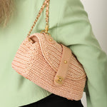 Chanel 2005 Lambskin & Raffia Turnlock Chain Shoulder Bag - FashioNica