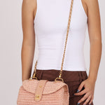 Chanel 2005 Lambskin & Raffia Turnlock Chain Shoulder Bag - FashioNica