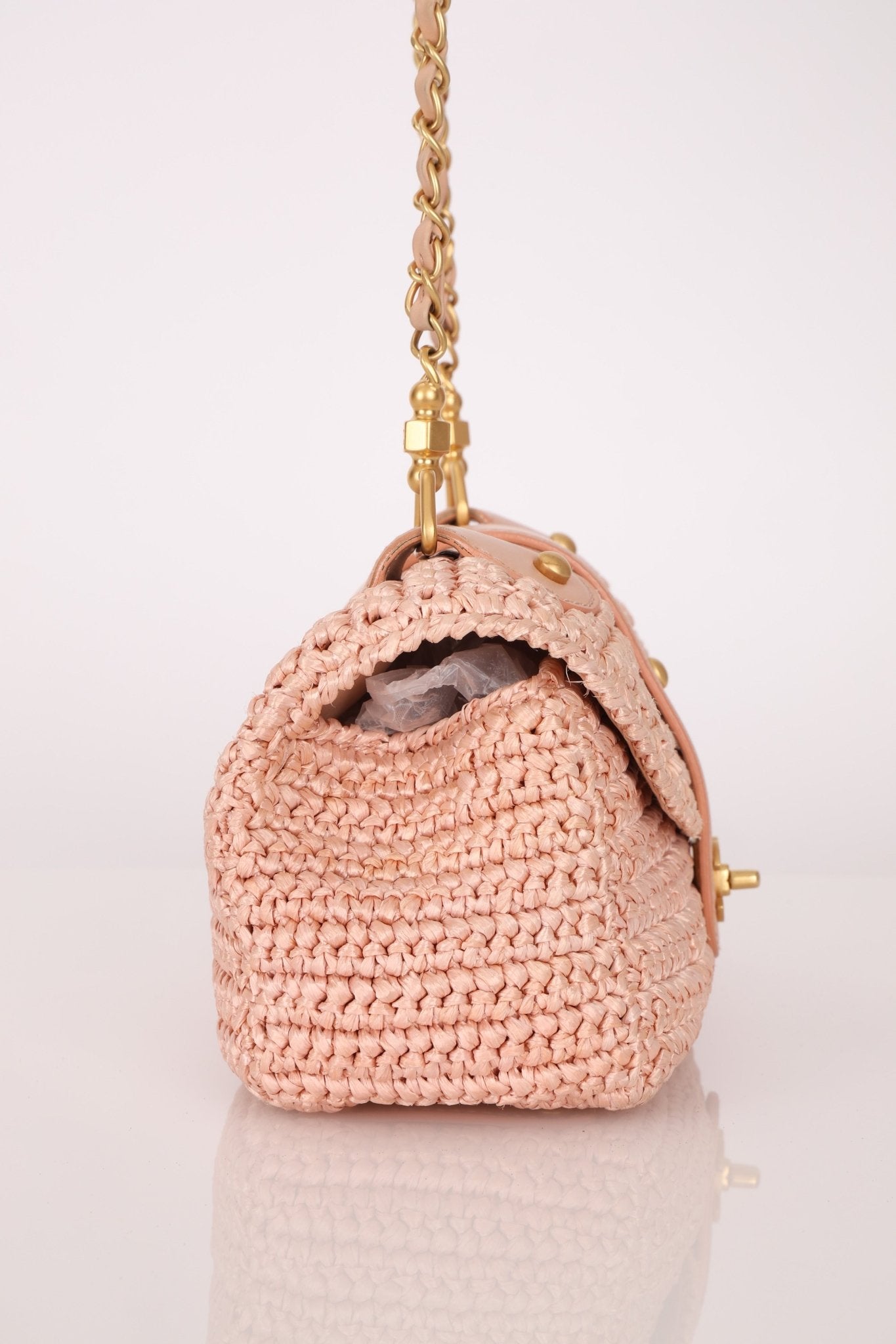 Chanel 2005 Lambskin & Raffia Turnlock Chain Shoulder Bag - FashioNica