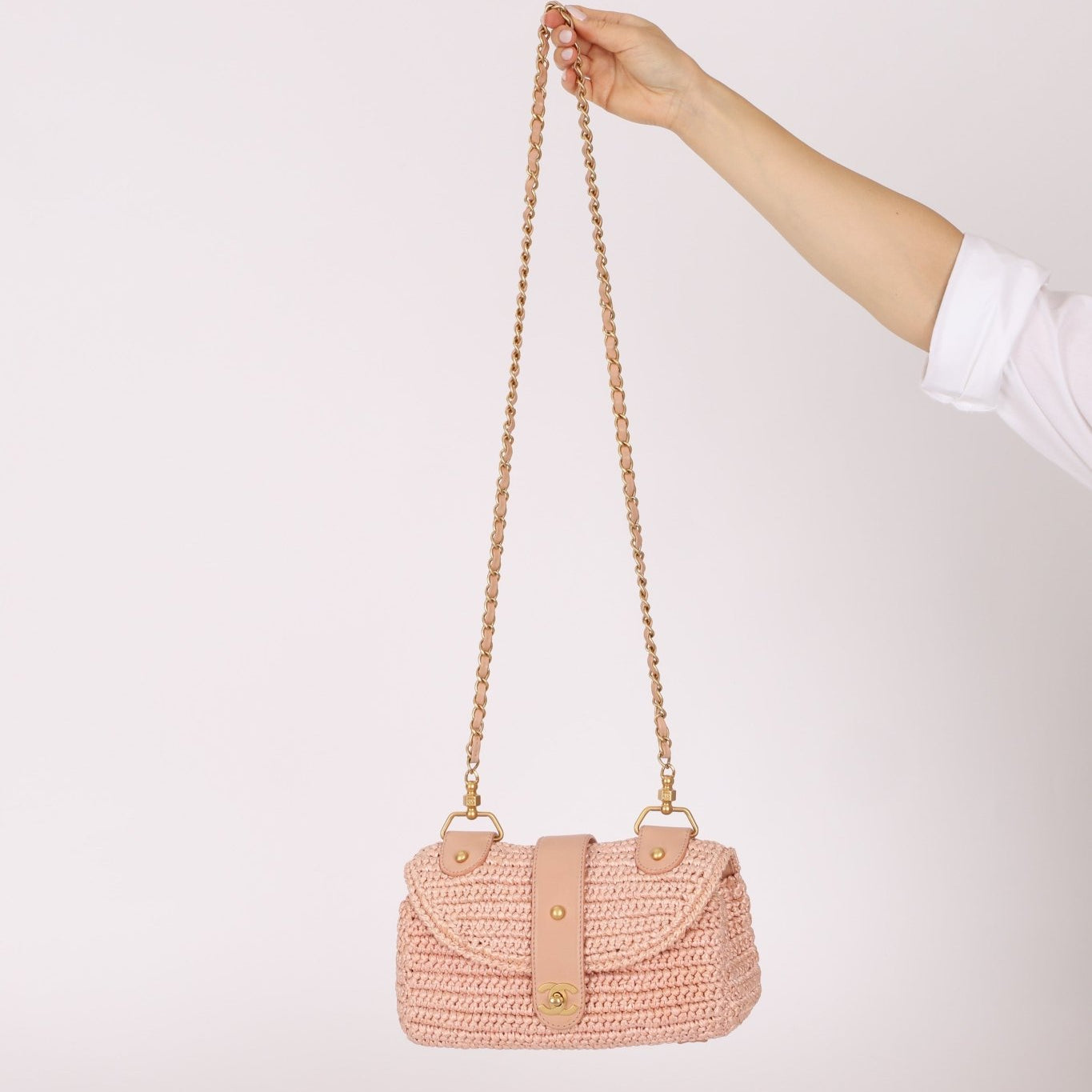 Chanel 2005 Lambskin & Raffia Turnlock Chain Shoulder Bag - FashioNica