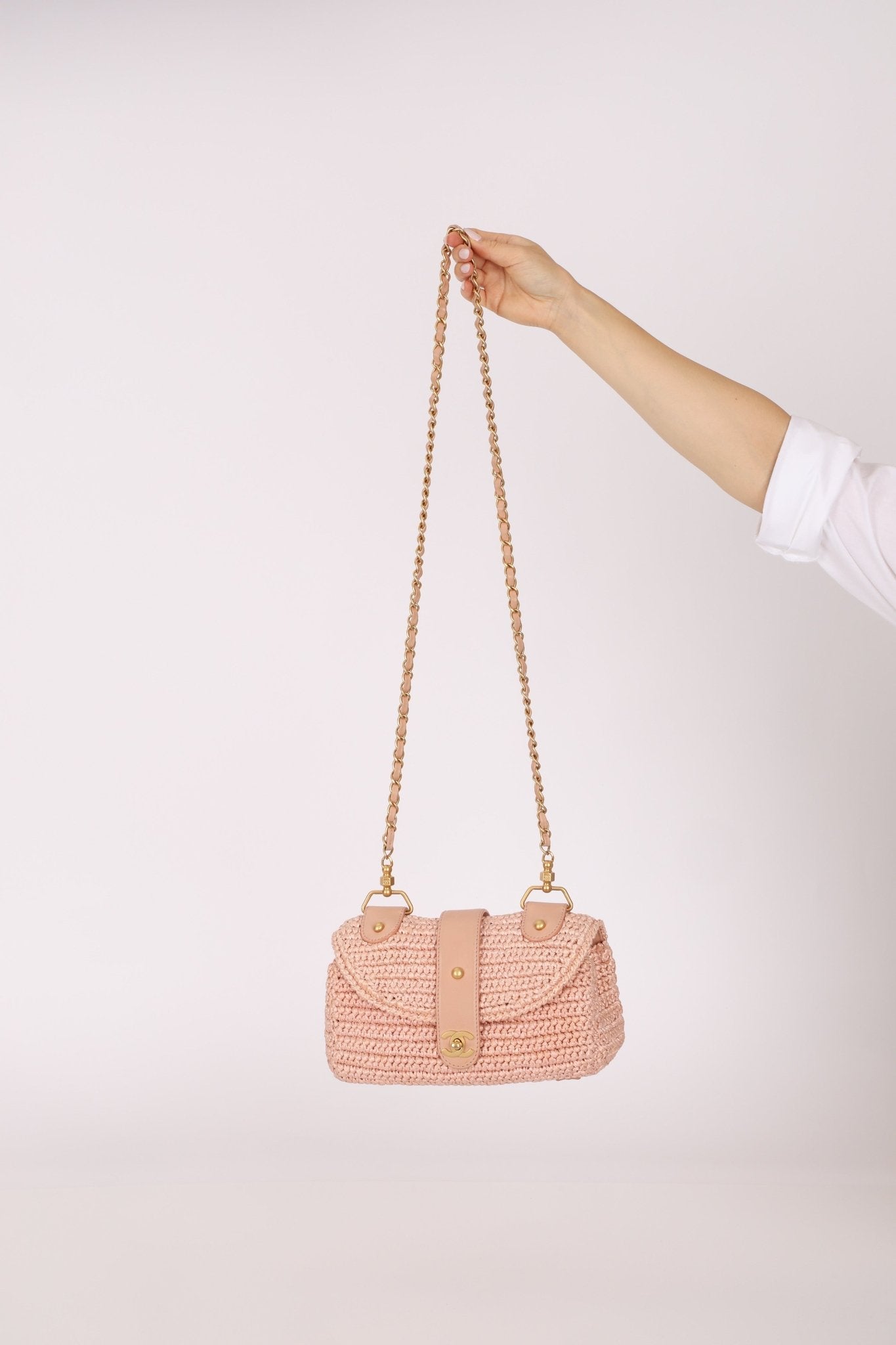 Chanel 2005 Lambskin & Raffia Turnlock Chain Shoulder Bag - FashioNica