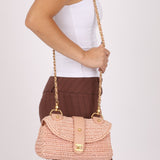 Chanel 2005 Lambskin & Raffia Turnlock Chain Shoulder Bag - FashioNica