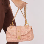 Chanel 2005 Lambskin & Raffia Turnlock Chain Shoulder Bag - FashioNica