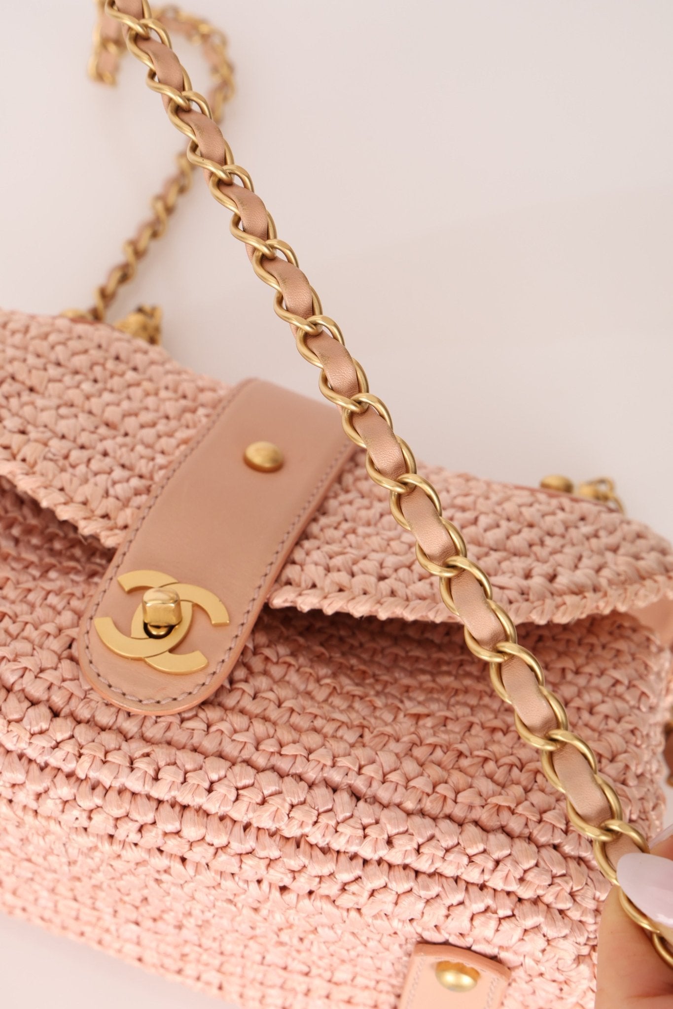 Chanel 2005 Lambskin & Raffia Turnlock Chain Shoulder Bag - FashioNica