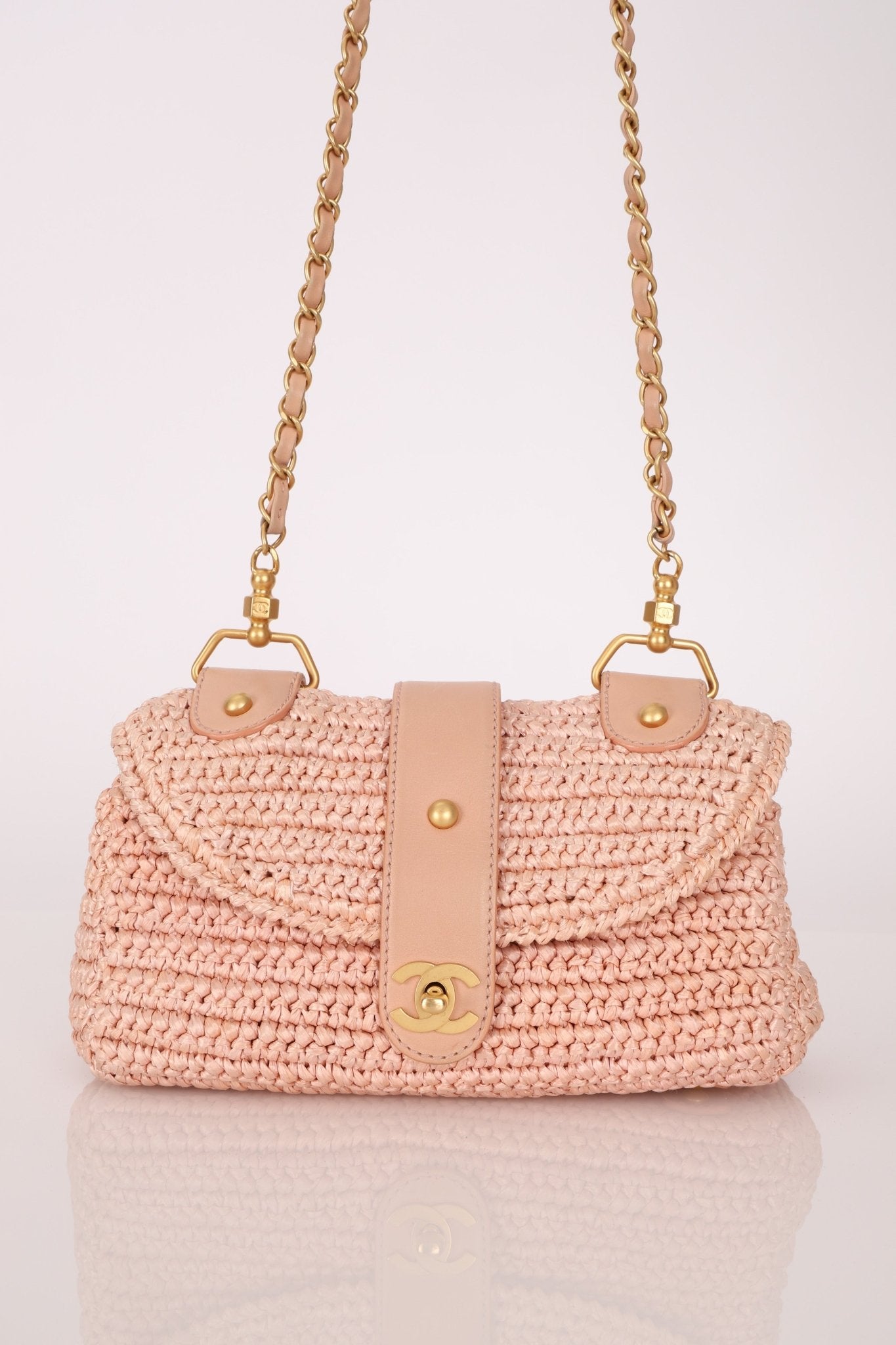 Chanel 2005 Lambskin & Raffia Turnlock Chain Shoulder Bag - FashioNica