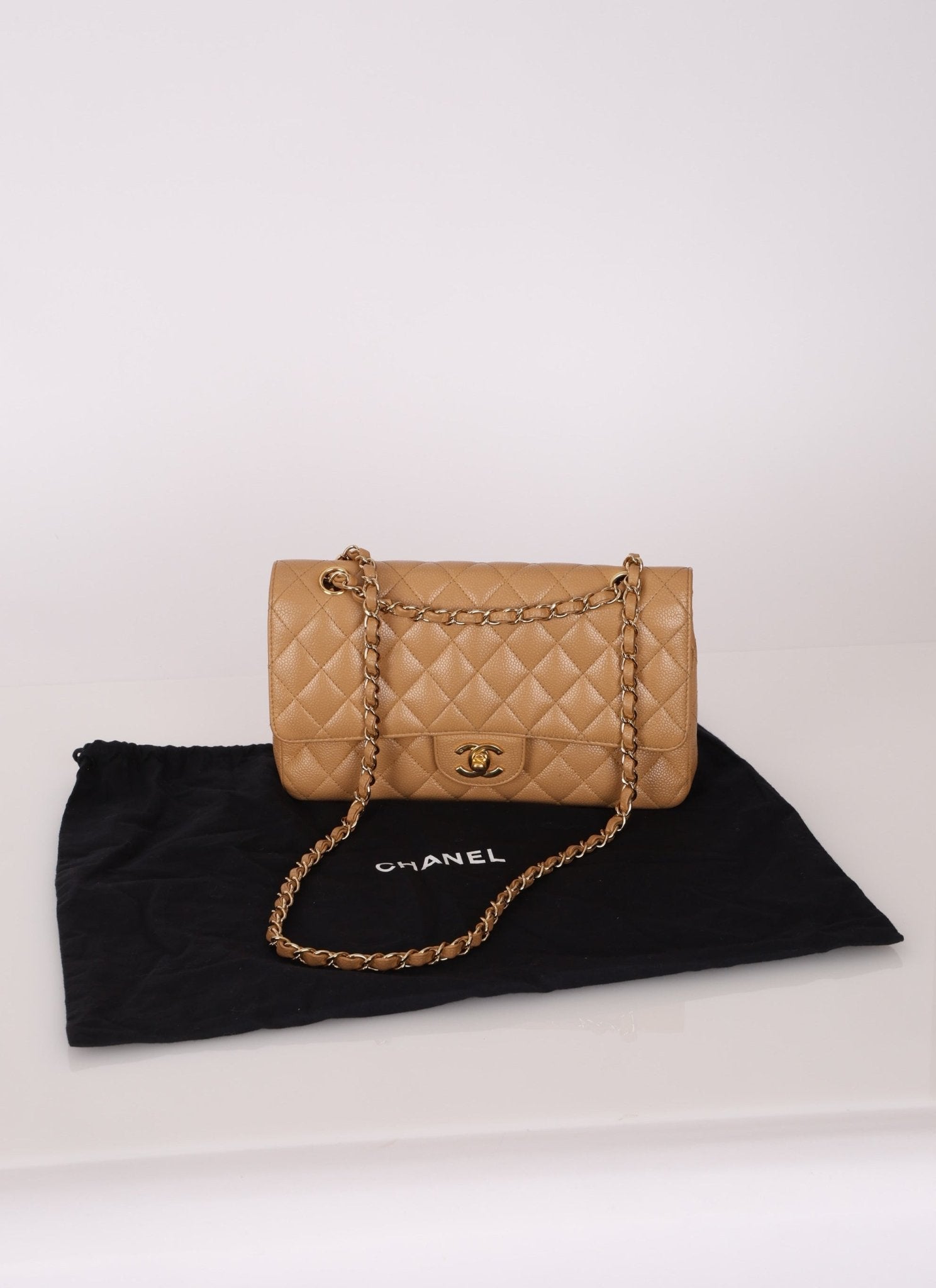 Chanel 2006 Caramel Caviar Medium Classic Double Flap 24K GP - FashioNica