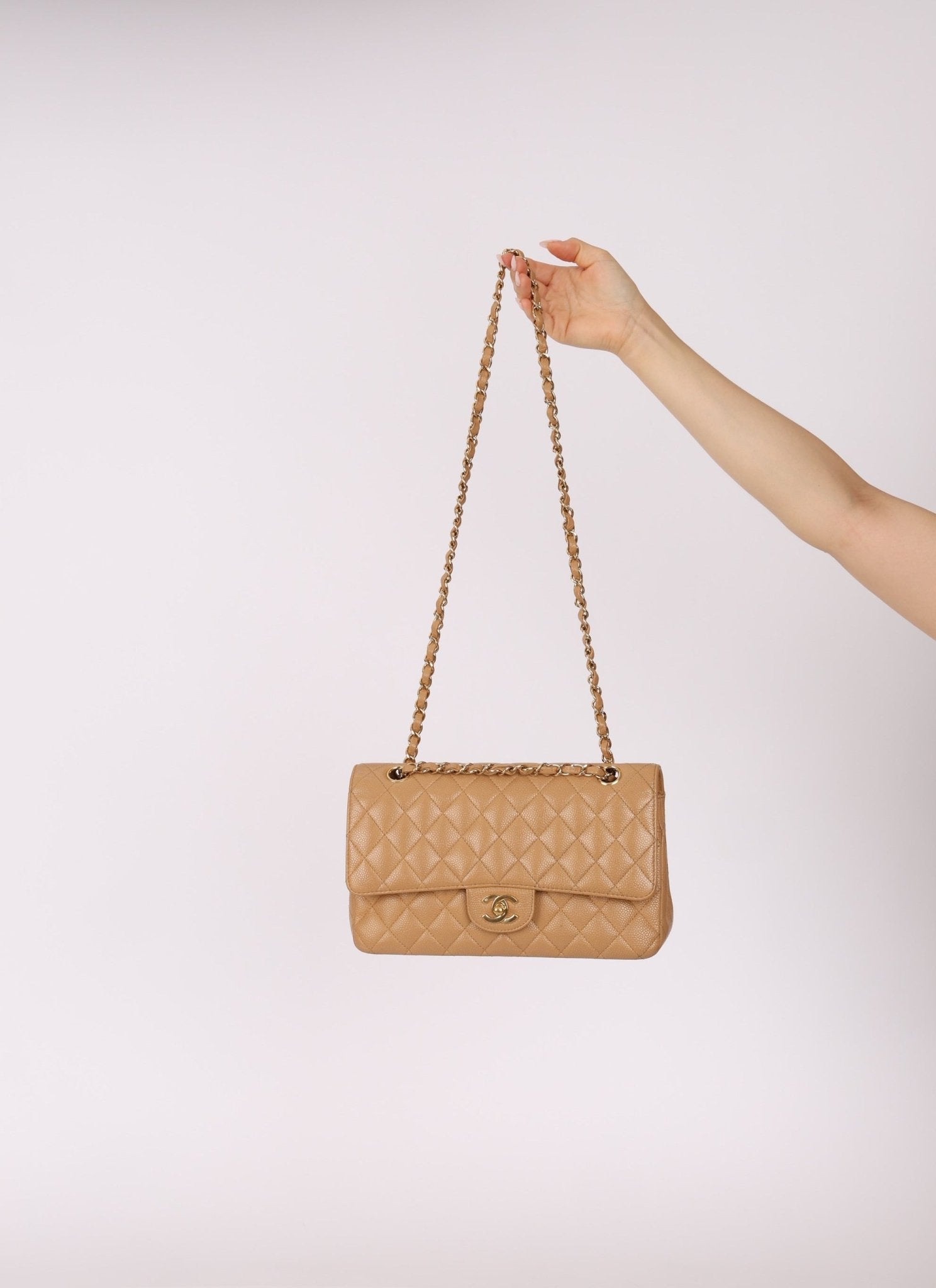 Chanel 2006 Caramel Caviar Medium Classic Double Flap 24K GP - FashioNica