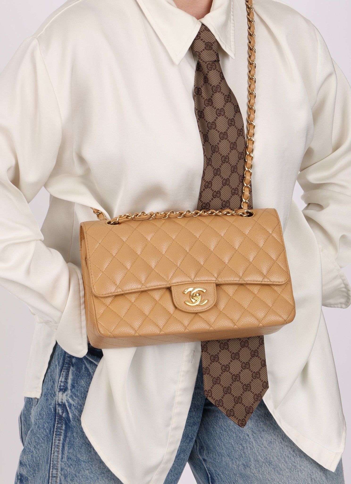 Chanel 2006 Caramel Caviar Medium Classic Double Flap 24K GP - FashioNica