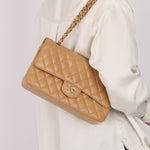 Chanel 2006 Caramel Caviar Medium Classic Double Flap 24K GP - FashioNica