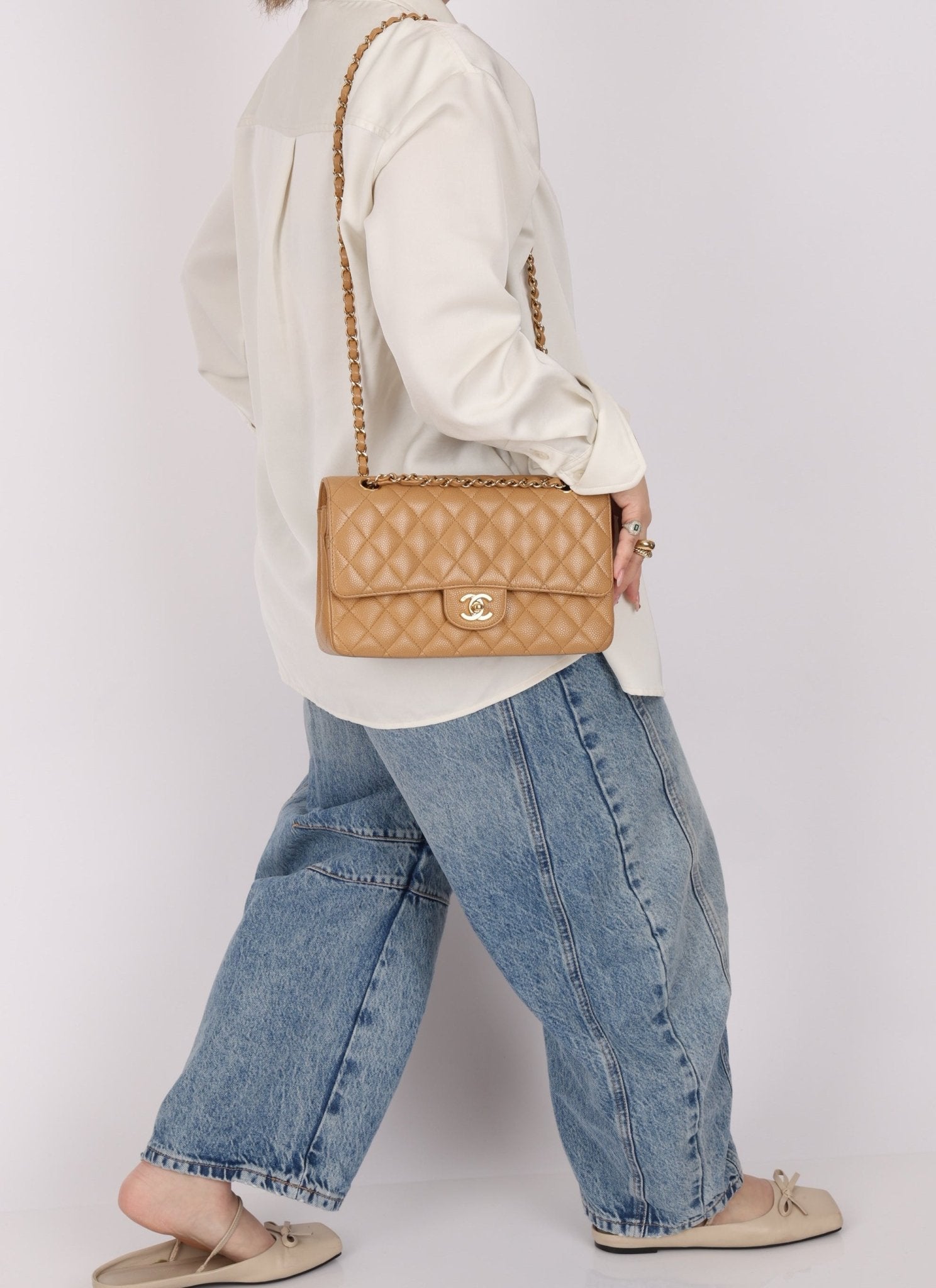 Chanel 2006 Caramel Caviar Medium Classic Double Flap 24K GP - FashioNica