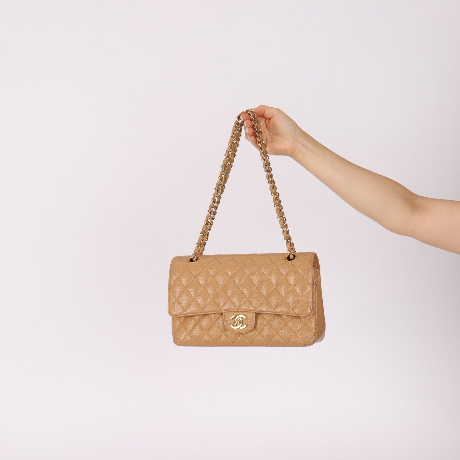 Chanel 2006 Caramel Caviar Medium Classic Double Flap 24K GP - FashioNica
