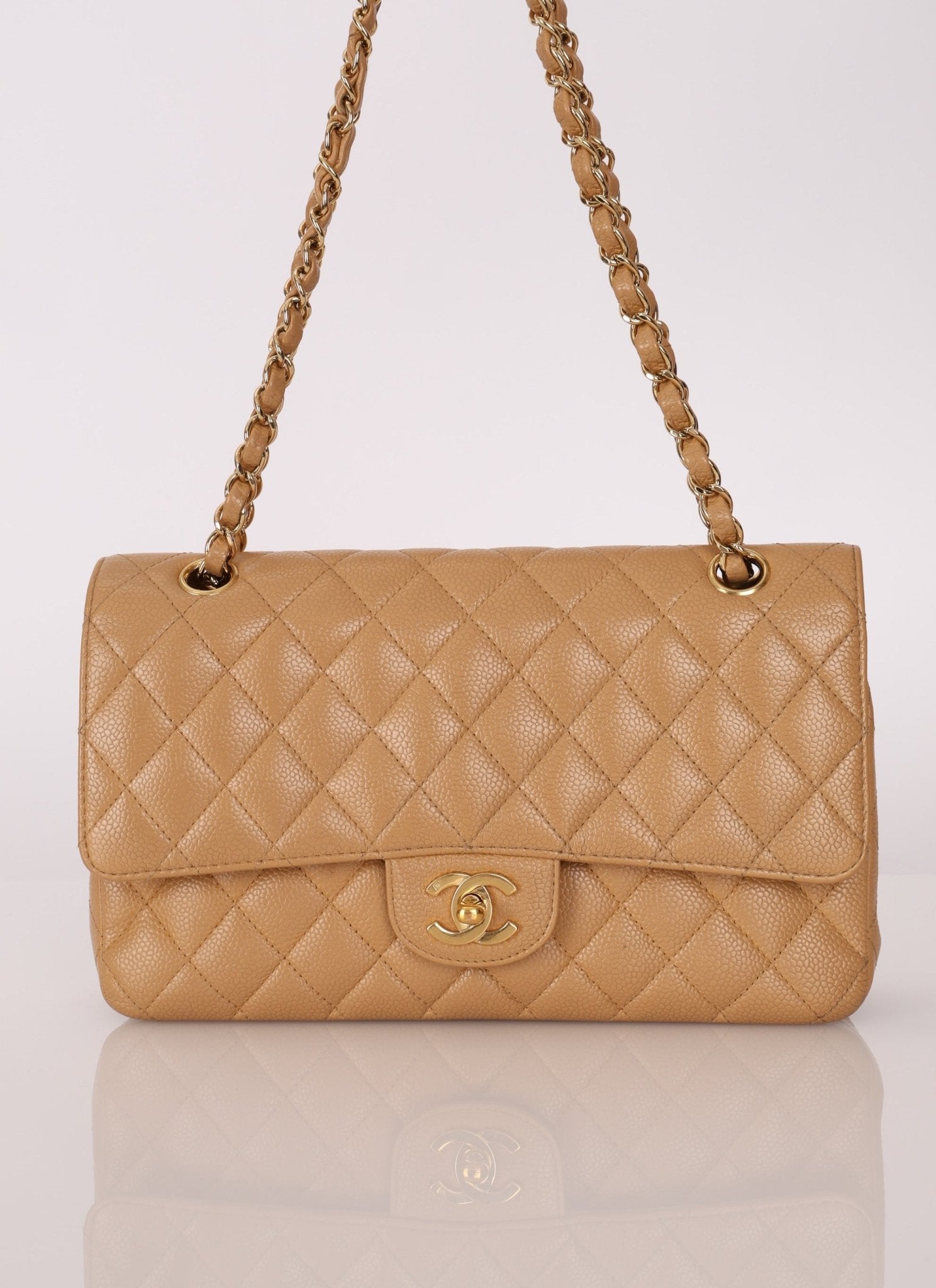 Chanel 2006 Caramel Caviar Medium Classic Double Flap 24K GP - FashioNica