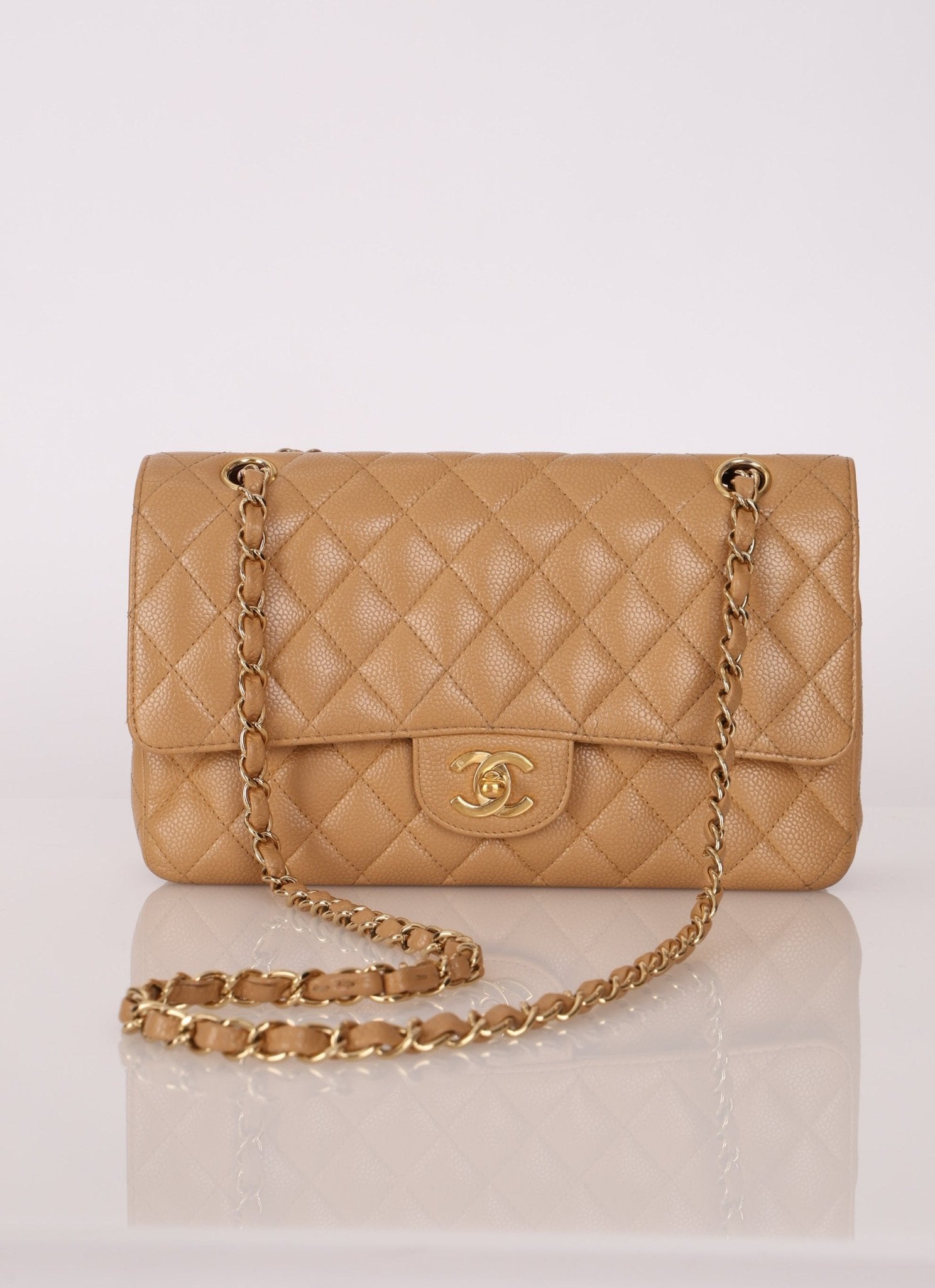 Chanel 2006 Caramel Caviar Medium Classic Double Flap 24K GP - FashioNica