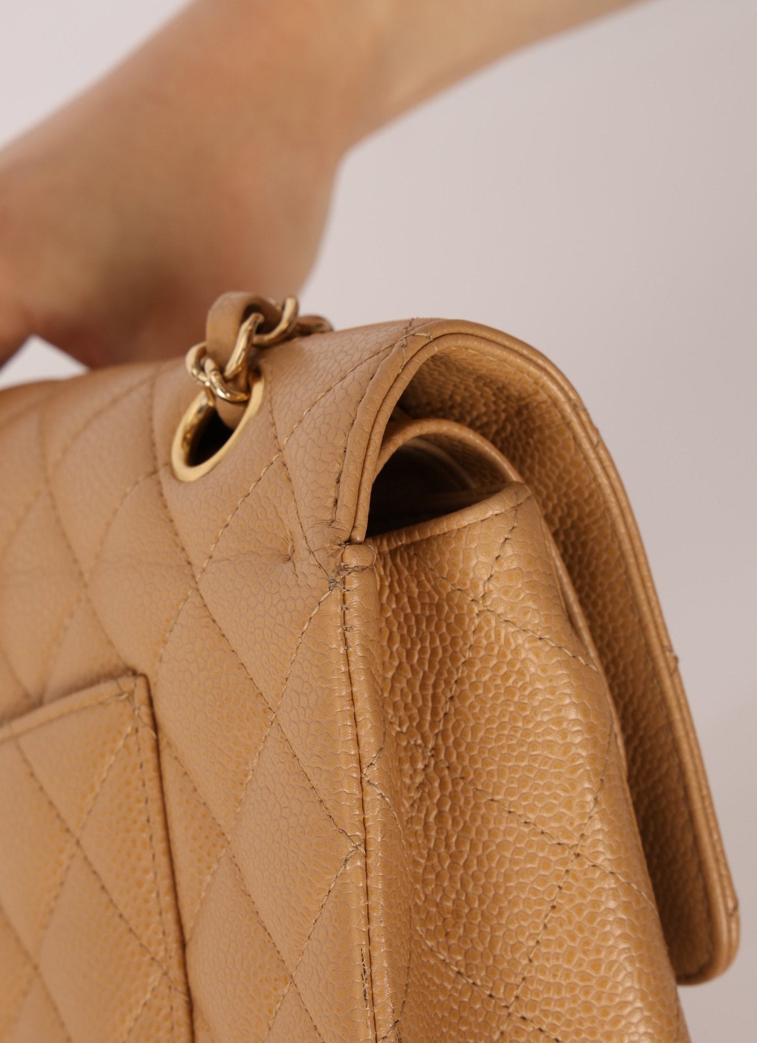 Chanel 2006 Caramel Caviar Medium Classic Double Flap 24K GP - FashioNica